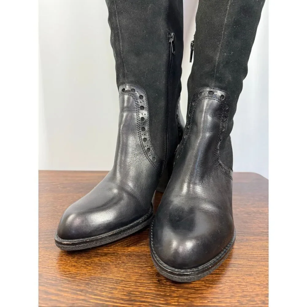 Franco Sarto Women’s black/black leather suede tall riding boot L Torch size 7.5